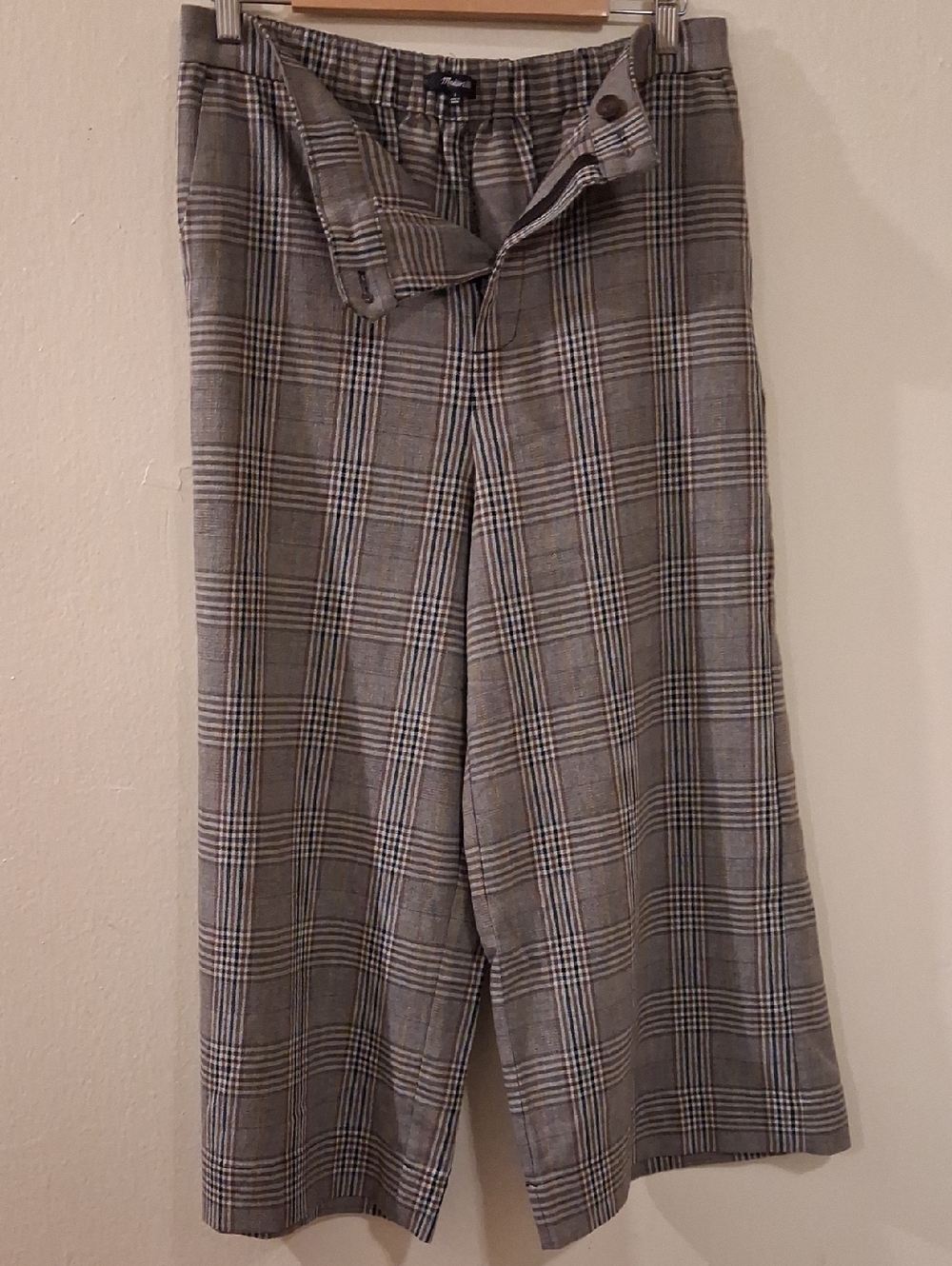 Madewell Plaid Wide-Leg Cropped Pants - Gray